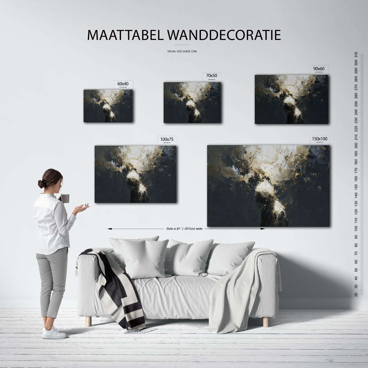 Dynamische vormen – Wanddecoratie kunstwerk – moderne liggende wandkunst