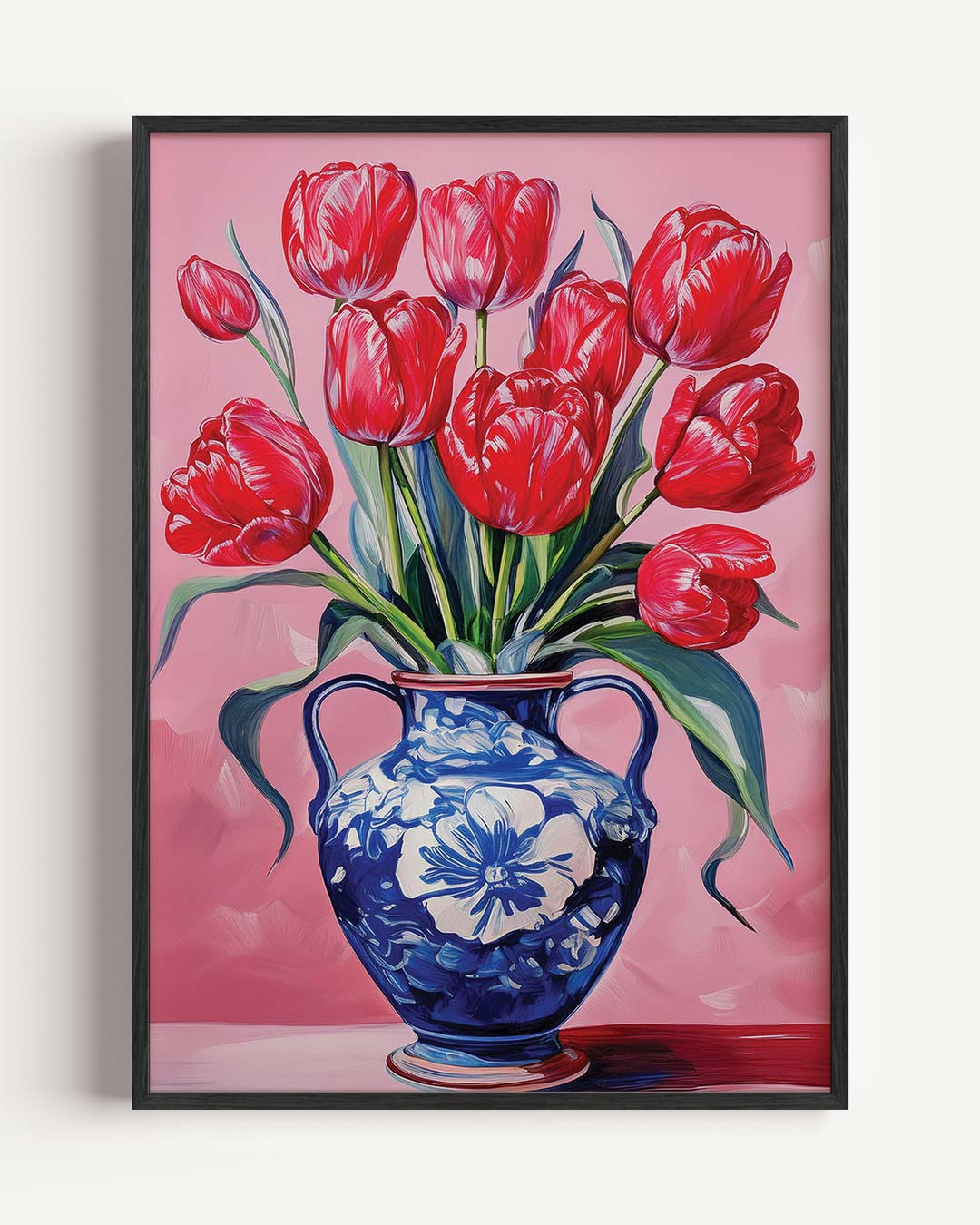 Tulpen in Delfts Blauwe Vaas – zomer portret poster als wanddecoratie