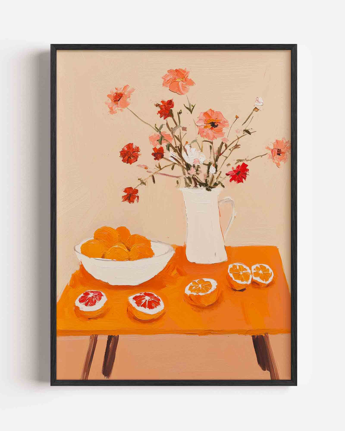 Bloemen en citrus op tafel – moderne portret poster als wanddecoratie
