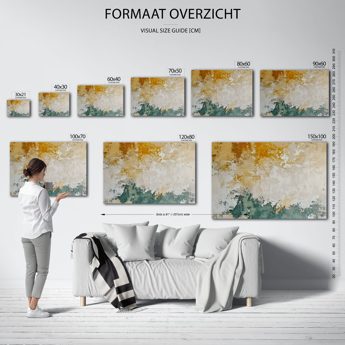 Abstracte beige en groene – liggende muurposter met abstracte vormen