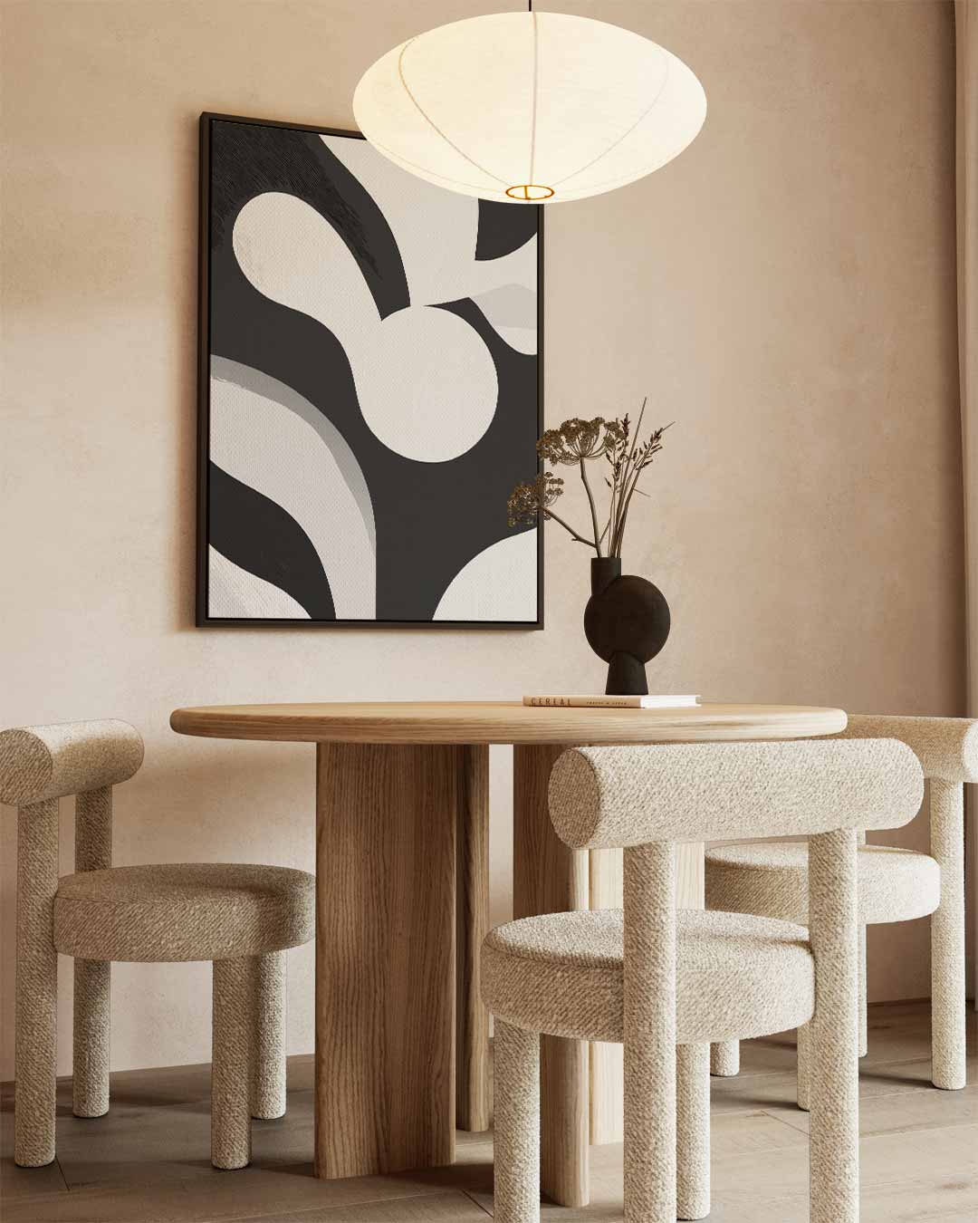 Moderne Zwart-Wit Compositie – kunstwerk met zwarte baklijst