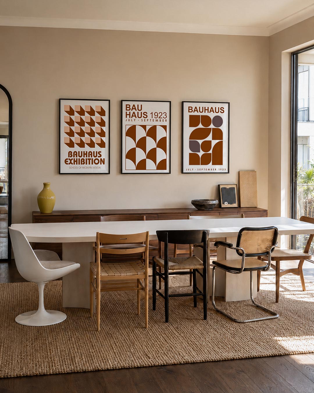 Vorm en schaduw posterset – tweede productweergave – deze posterset in drie delen toont een ritmisch patroon van kubussen in