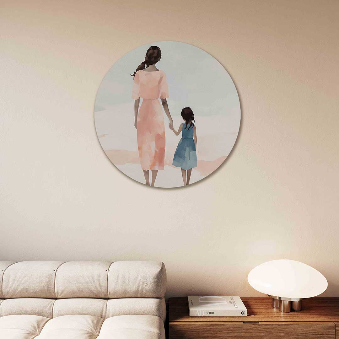 Moeder en kind – portret muurcirkel als ronde muurdecoratie