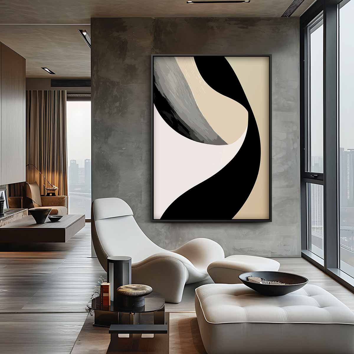 Elegante Abstracte Golf – canvas wanddecoratie in portret formaat