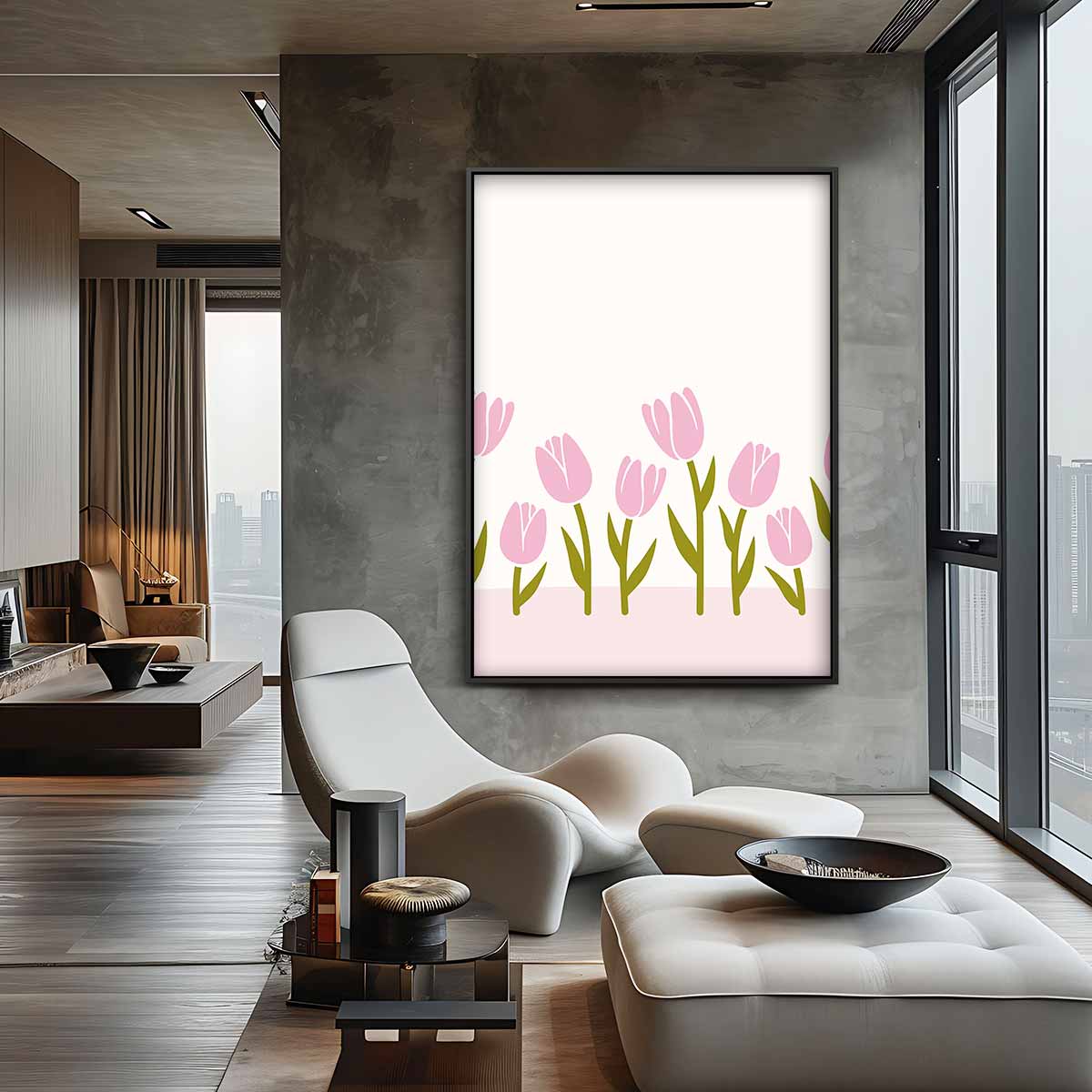 Zacht Roze Tulpenveld – staand kunstwerk voor modern interieur