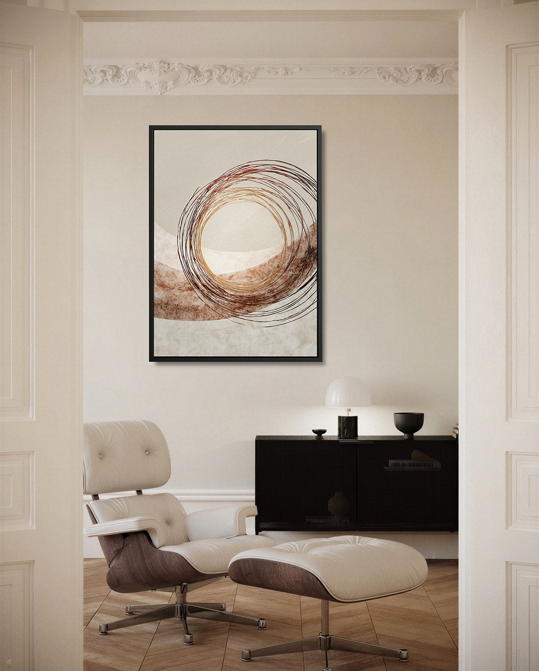 Cirkelvormige lijnen – moderne staande wandkunst