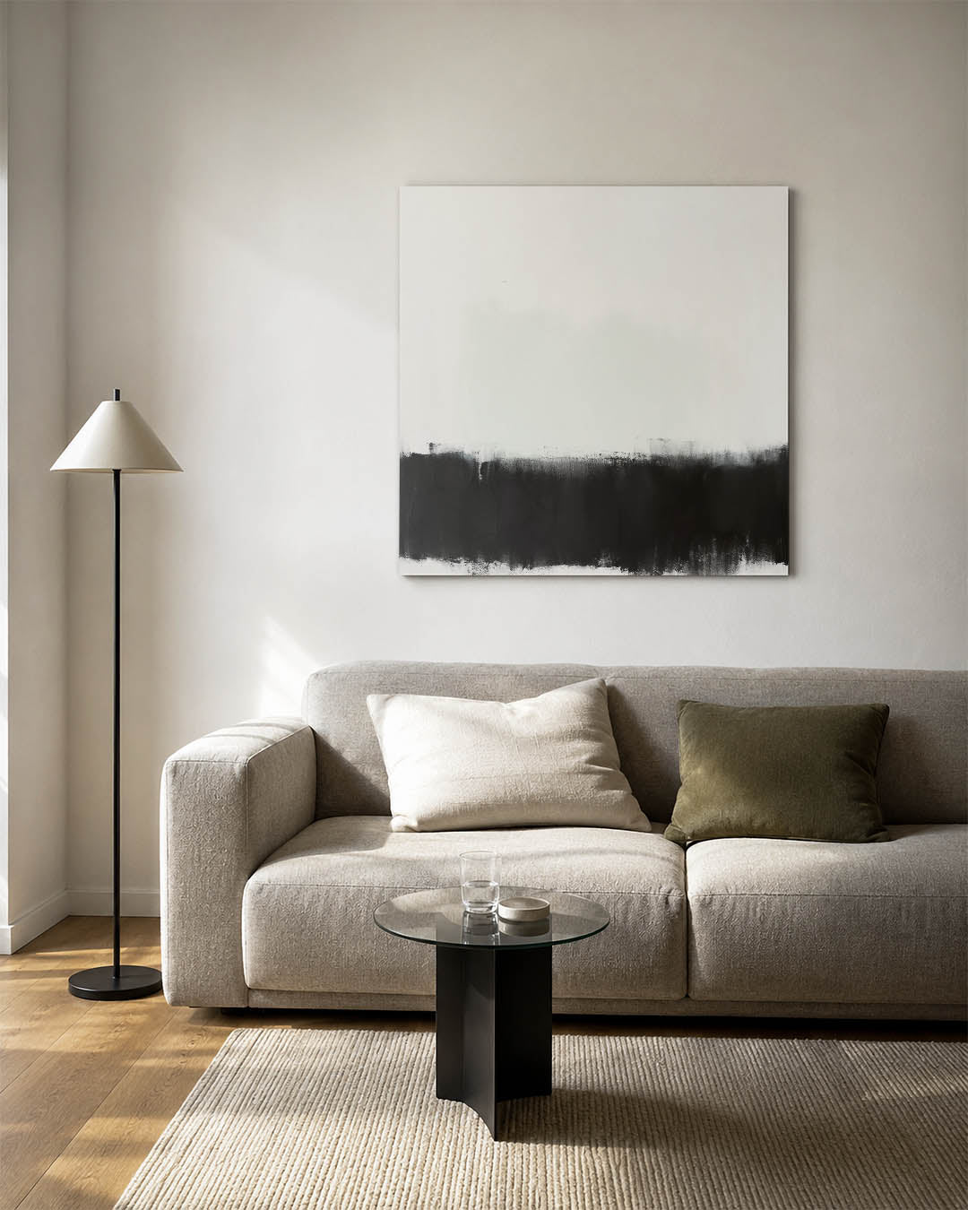 Abstract kunstwerk – vierkante wanddecoratie – een abstract kunstwerk met donkere tinten en een rustige visuele opbouw.