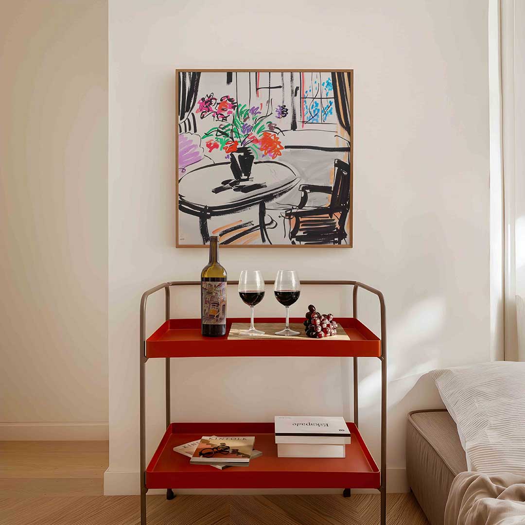 Bloemen op tafel – vierkante keuken wanddecoratie van WallArtistic