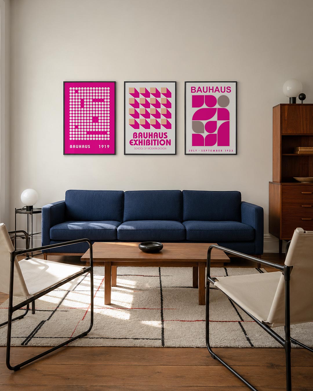 Cirkelpatroon ritme posterset – derde productweergave – deze posterset in drie delen toont een levendig spel van witte
