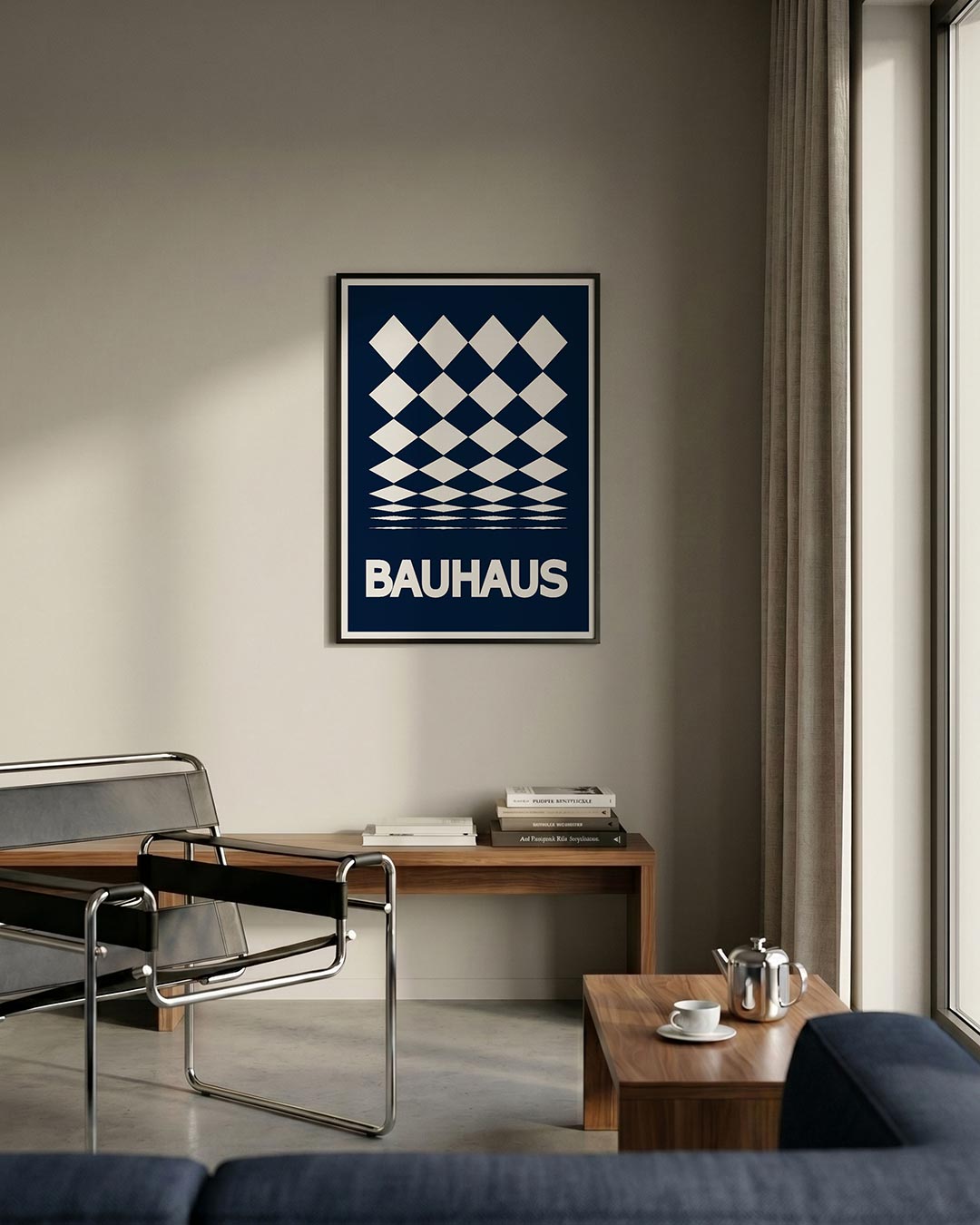 Ruitpatroon en diepte – staande Bauhaus poster voor aan de muur