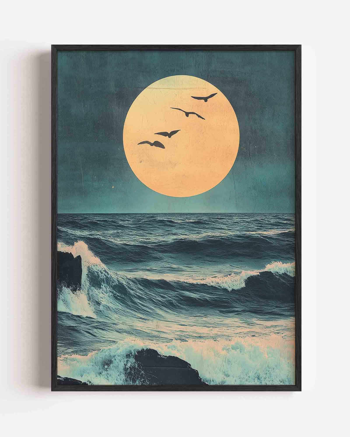 Vogels boven oceaan – surrealistische portret poster als wanddecoratie