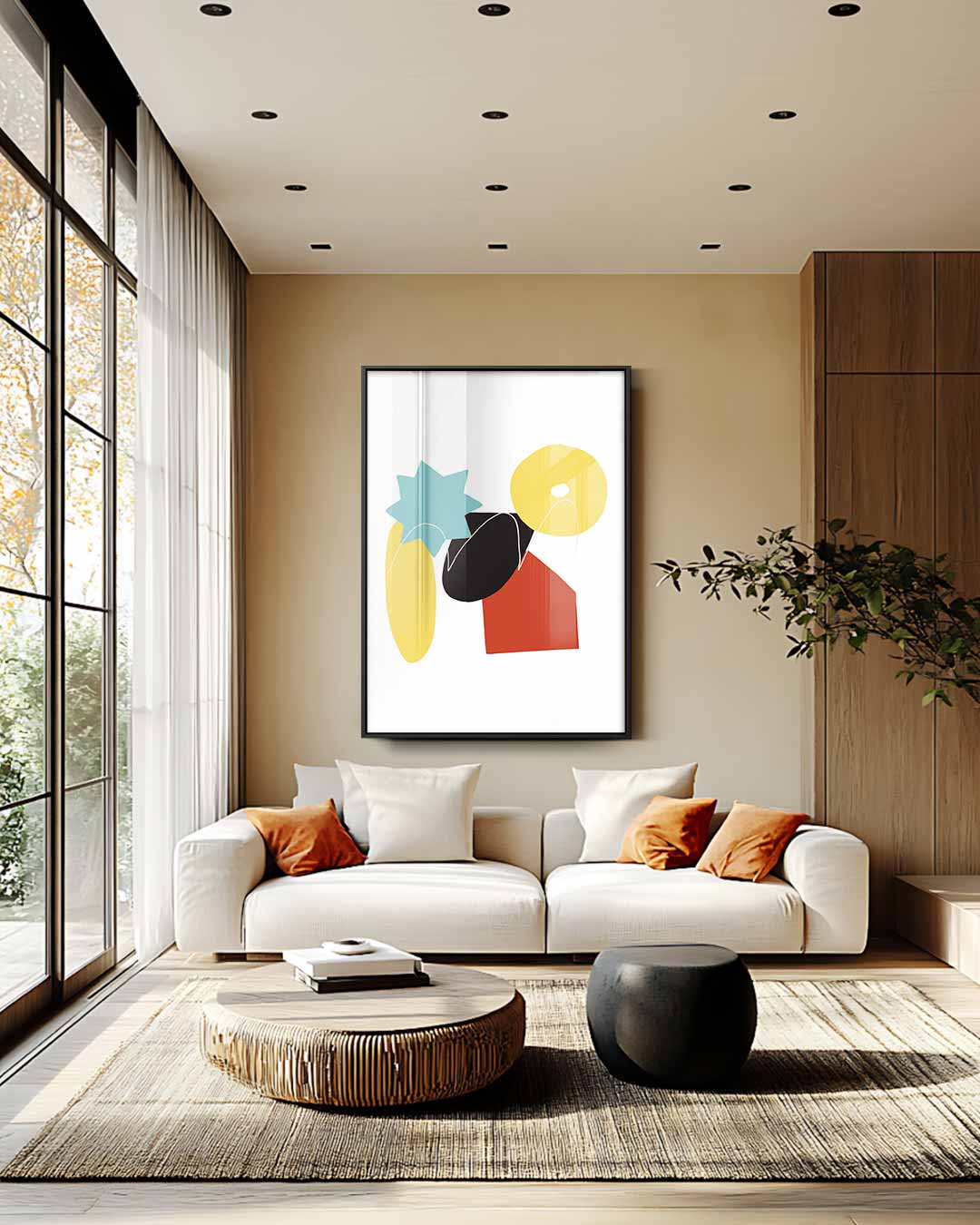 Speelse Abstractie in Vormen – staande wandkunst voor woonkamer of interieur
