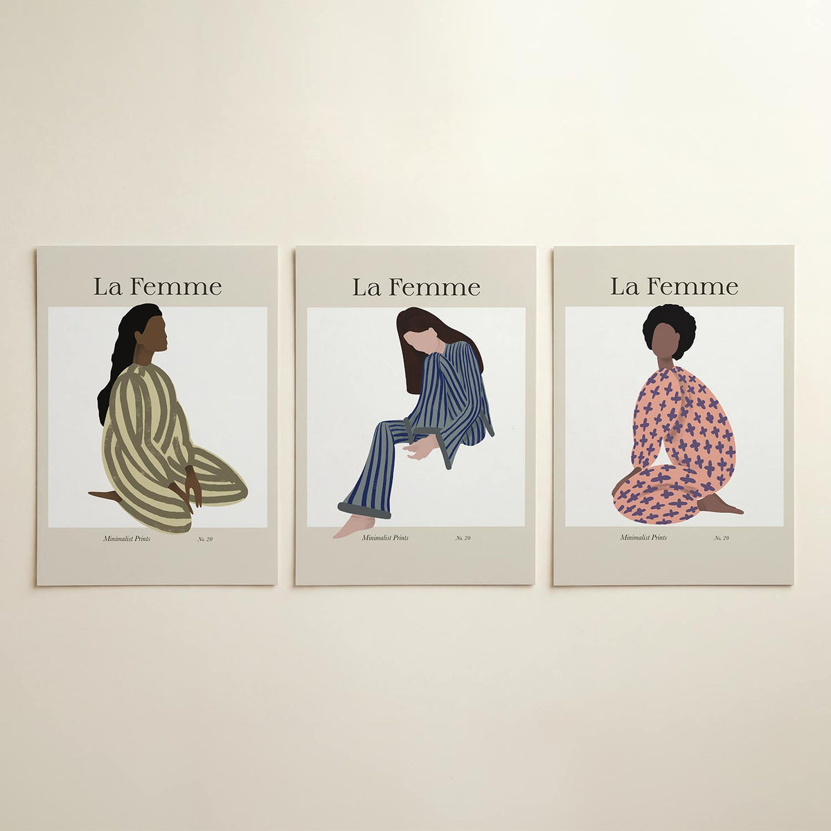 Gestreepte vormen driedelige posterset in tweede interieur