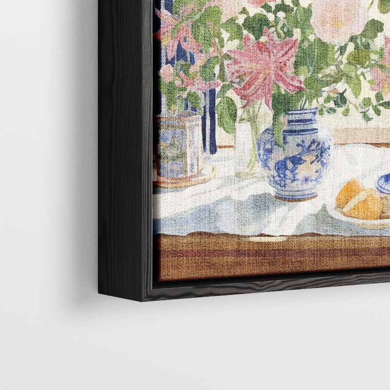 Zomers Bloemenboeket in Blauwe Vaas – plexiglas kunstwerk als wanddecoratie