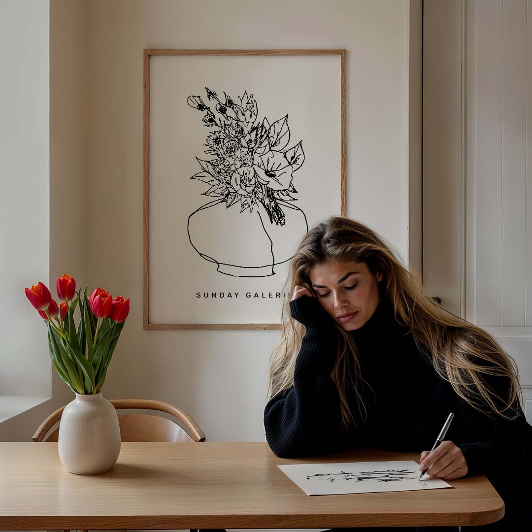 Elegante Bloemenvaas Schets – culinaire wandkunst als portret poster