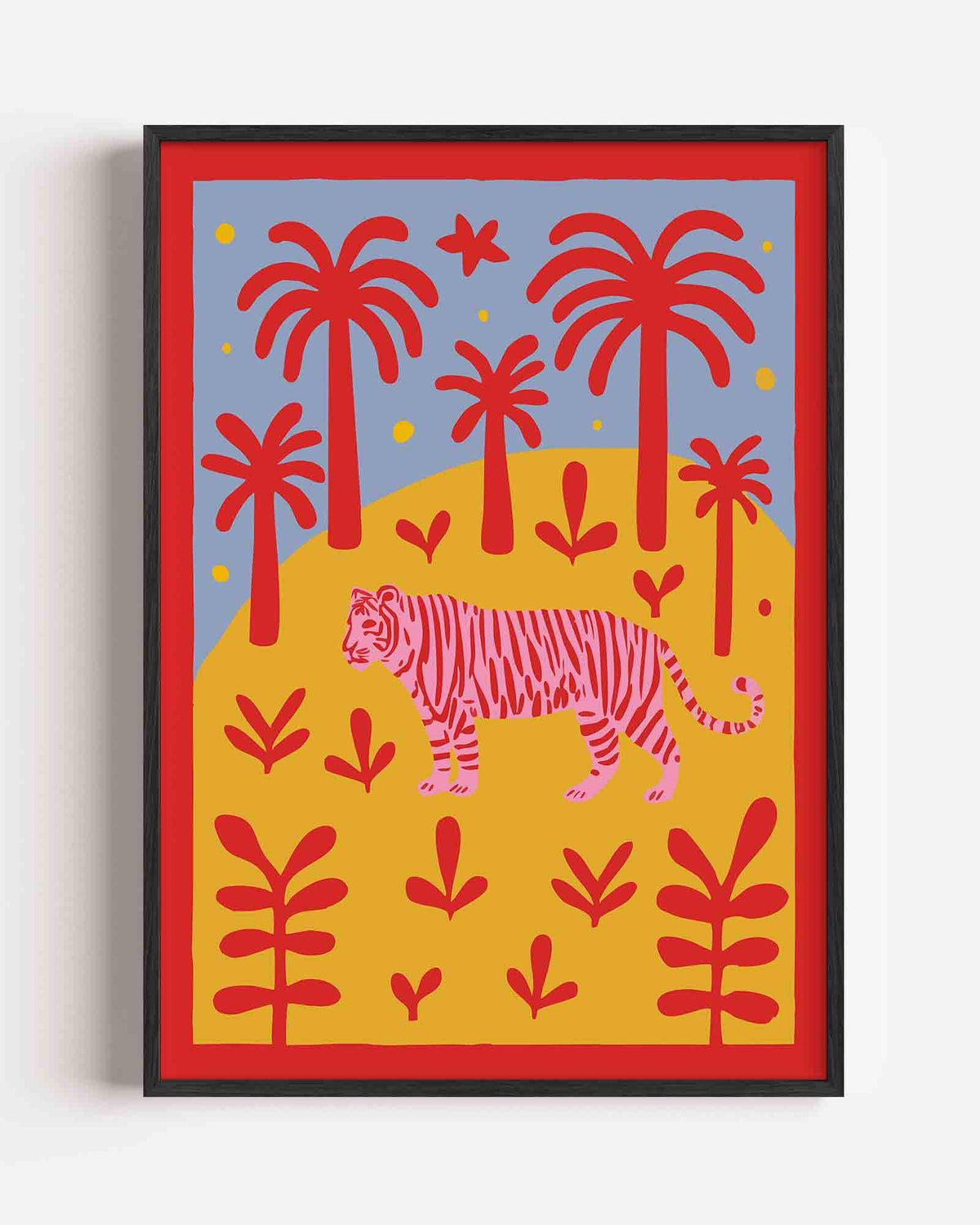 Tijger en palmbomen – botanische portret poster als wanddecoratie