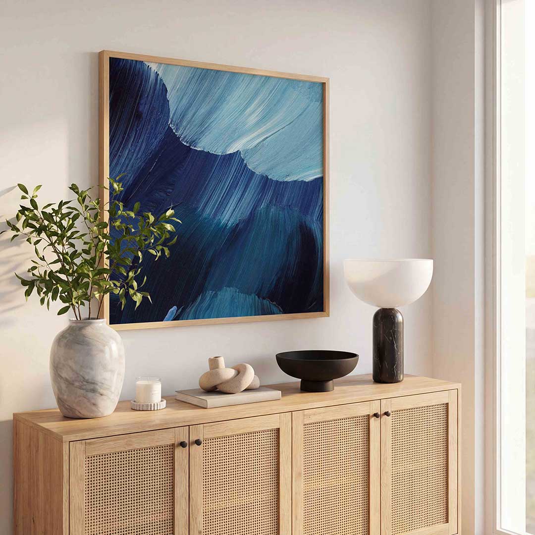 Blauwe penseelstreken – schilderkunst als moderne vierkante poster