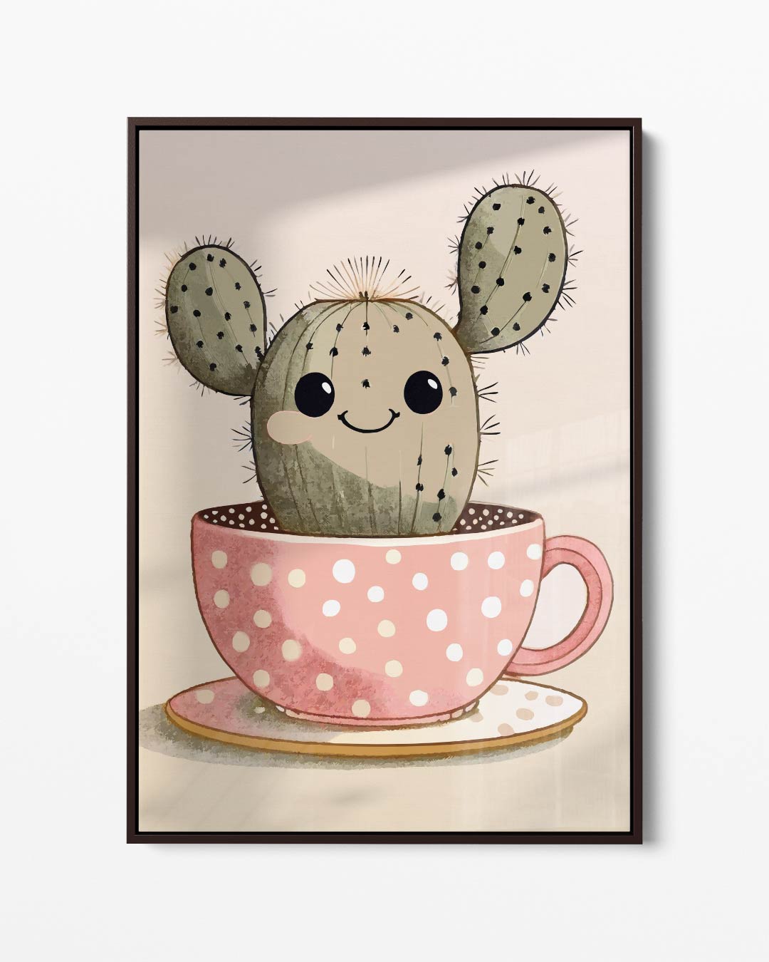 Vrolijke Cactus in Kopje – portret kunstwerk als wanddecoratie