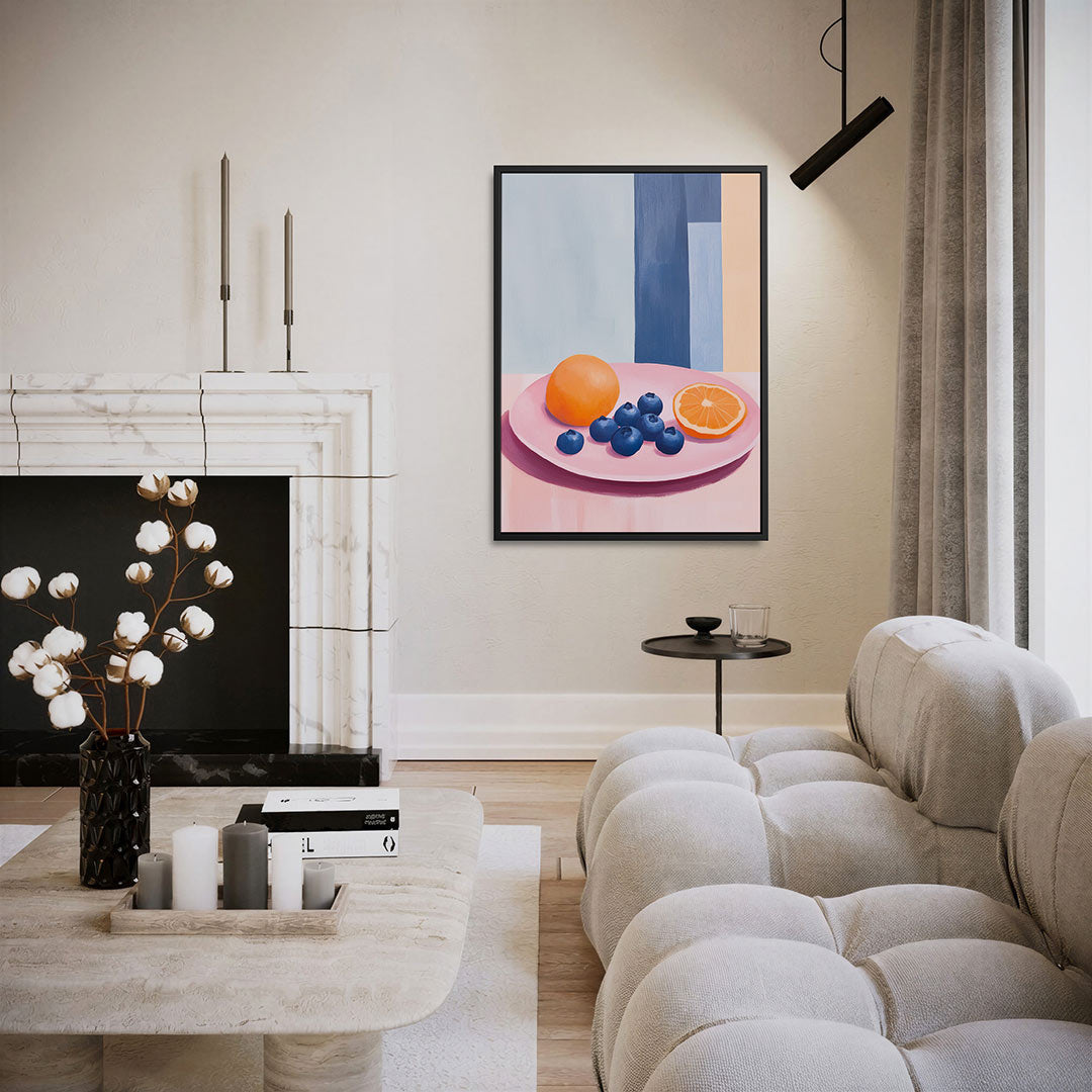 Fruit op roze bord – staand wanddecoratie kunstwerk