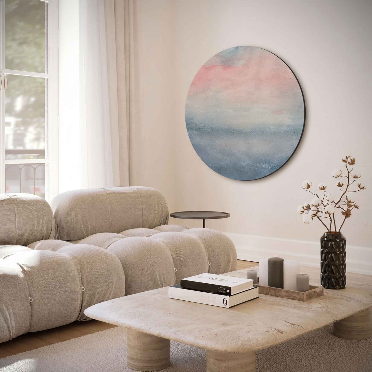 Zonsopgang – muurcirkel met abstracte texturen voor aan de muur