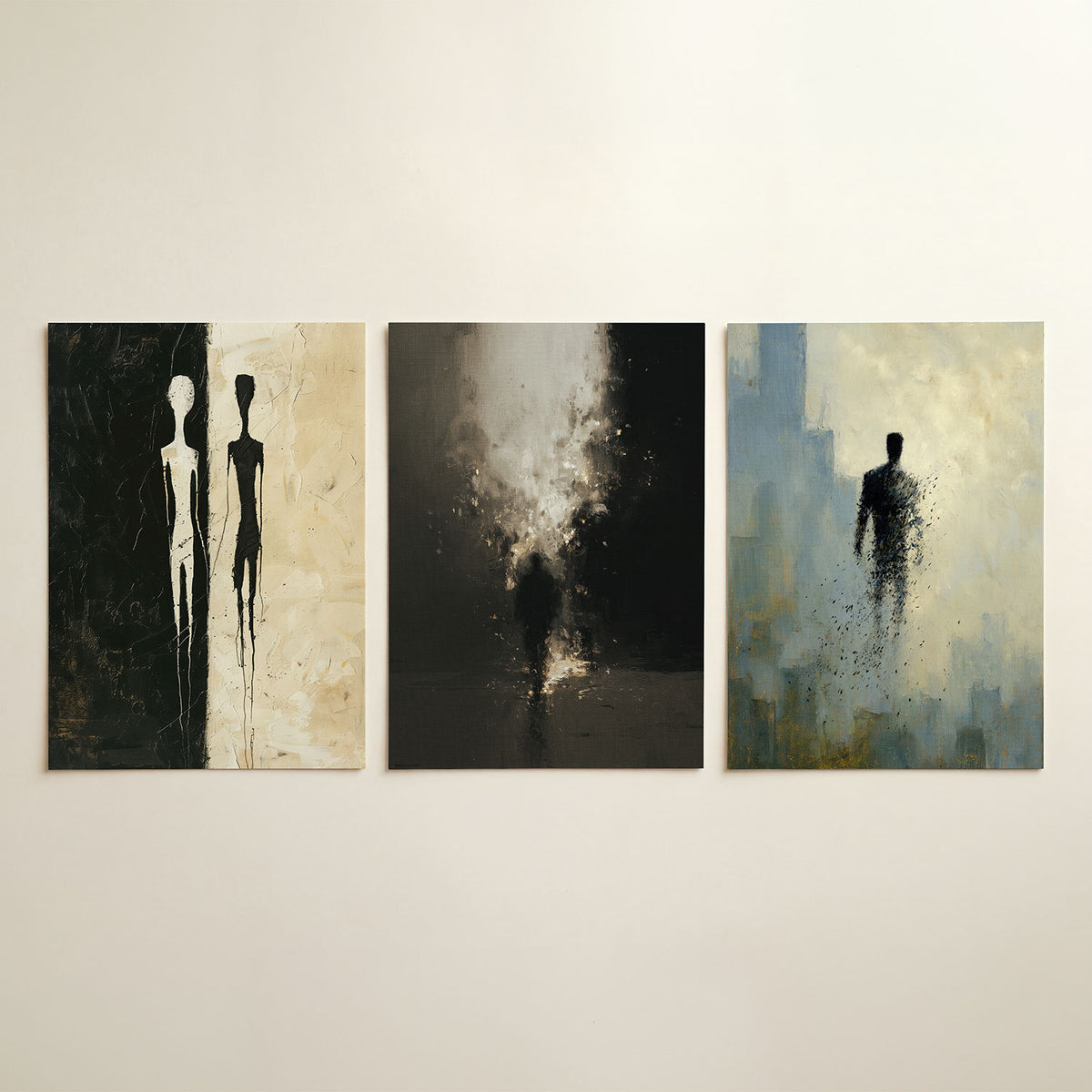 Tegenovergestelde silhouetten driedelige posterset in tweede interieur