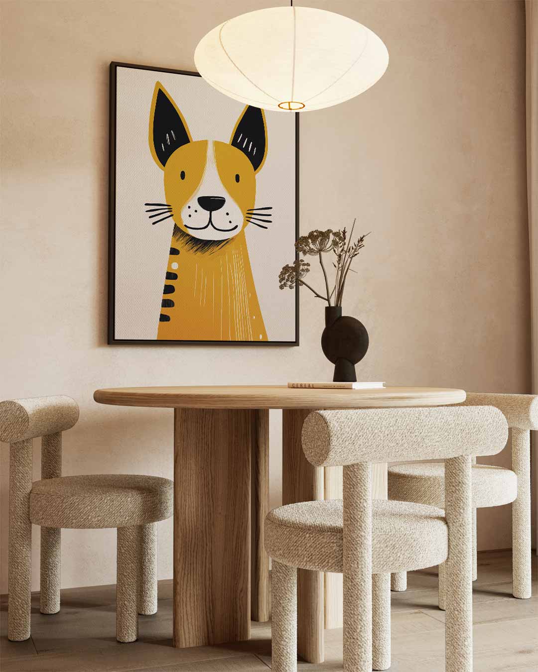 Vrolijke Hondenillustratie – staand kunstwerk voor modern interieur