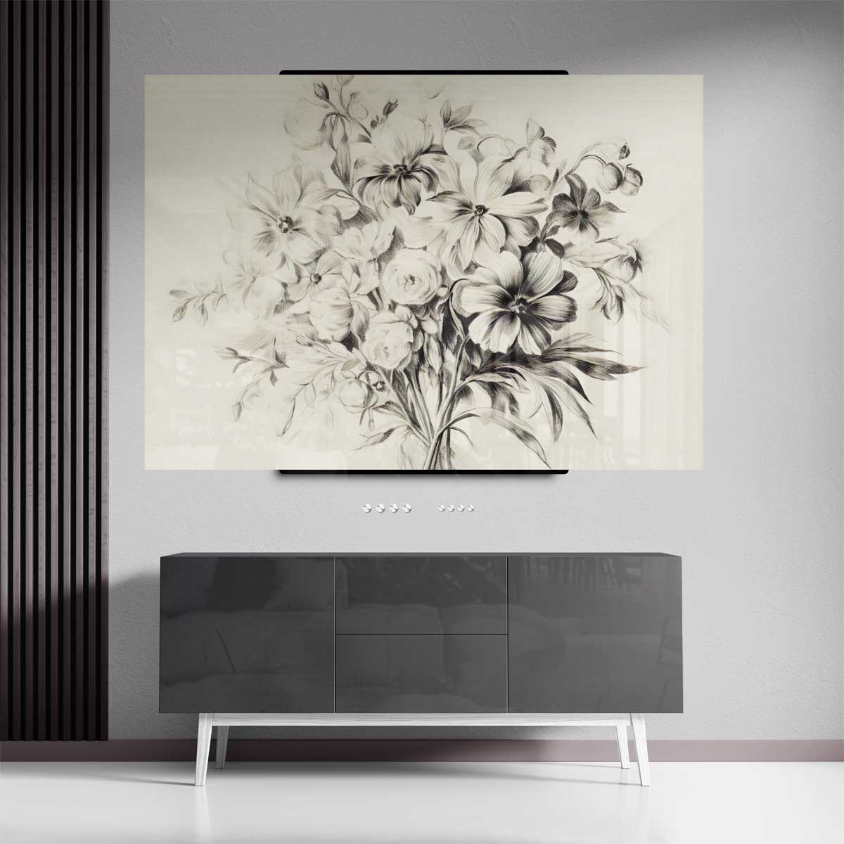Elegante Bloemenpracht in Potlood – plexiglas kunstwerk als wanddecoratie