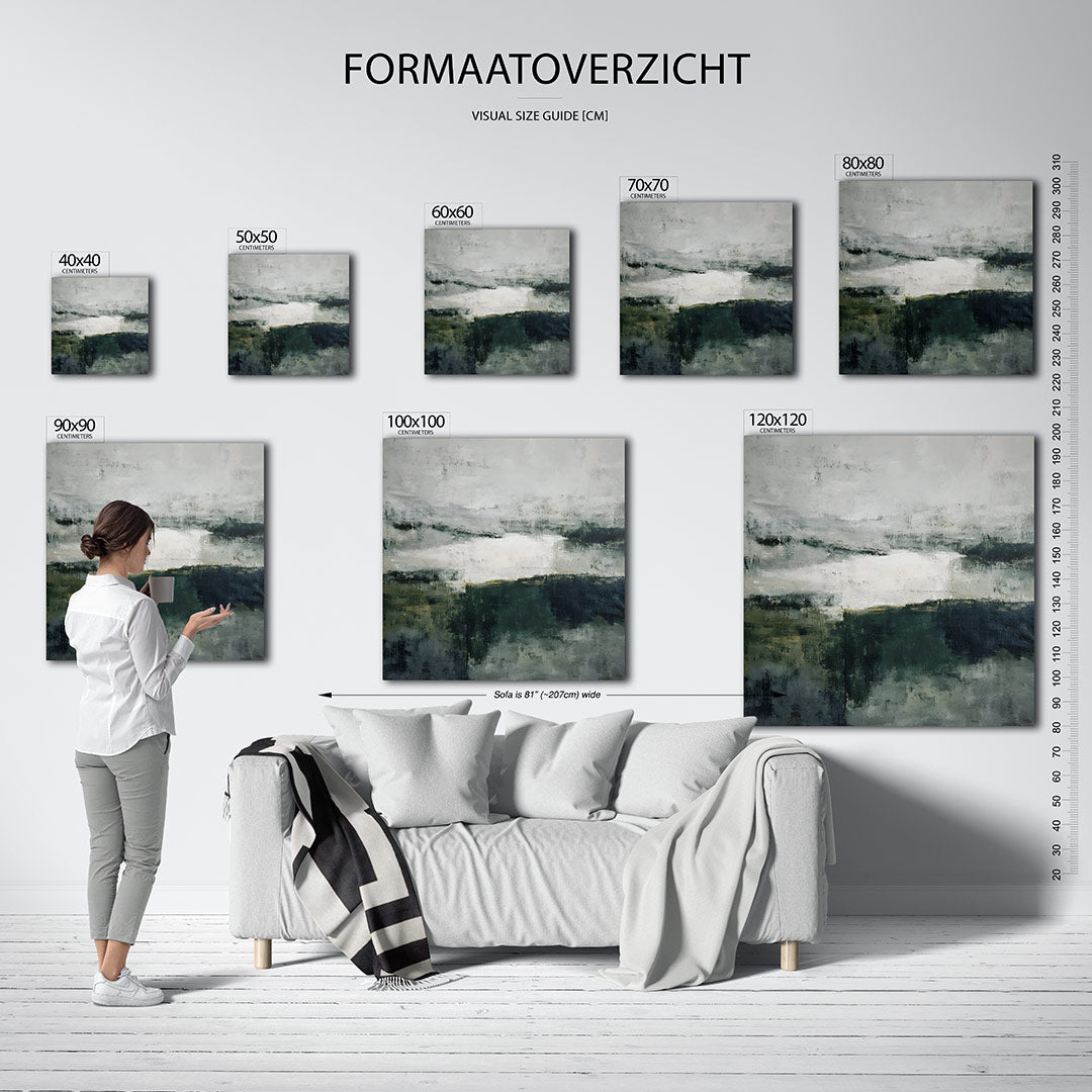 Verstilde landschapstinten kunstwerk – materiaalweergave – dit kunstwerk toont een harmonie van vervaagde lijnen en zachte