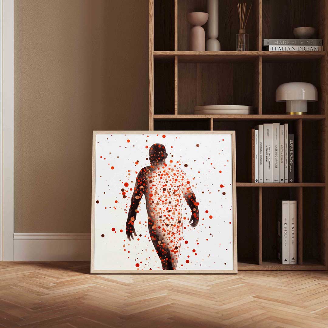 Silhouet met stippen – kleurrijke vierkante wanddecoratie van WallArtistic