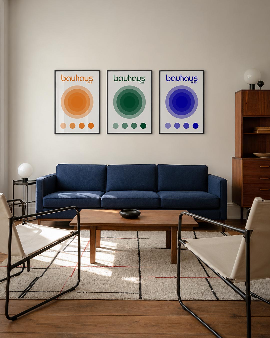 Cirkelritme oranje driedelige posterset – deze posterset in drie delen toont een spel van concentrische cirkels in warme