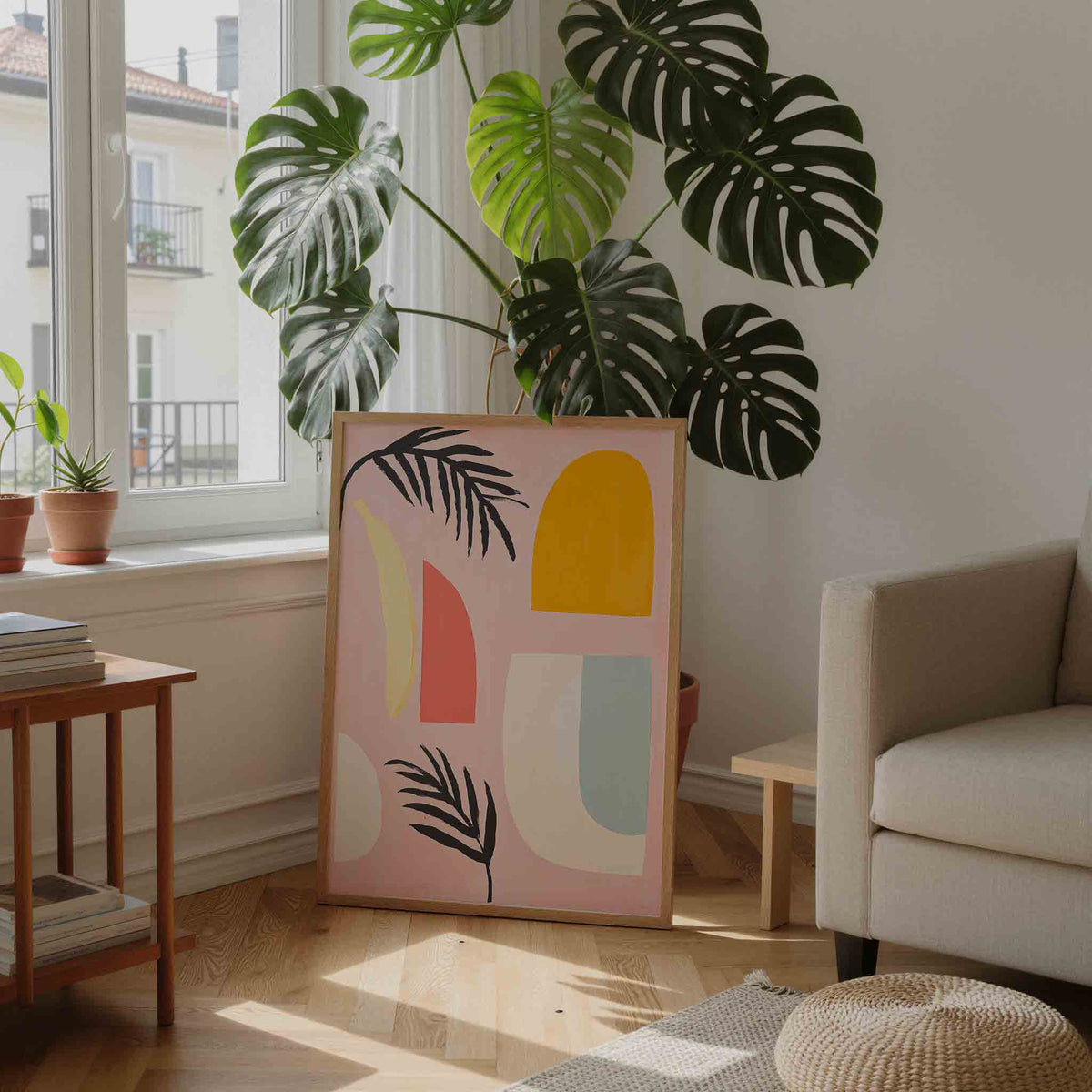 Abstracte vormen en bladeren – moderne illustratie als portret poster