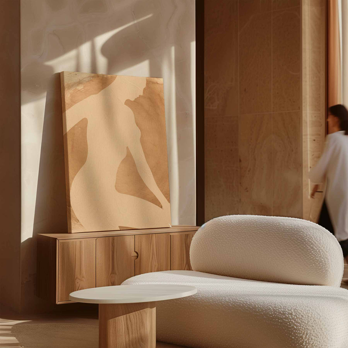 Elegante Silhouet in Neutrale Tinten – dibond wanddecoratie in staand formaat