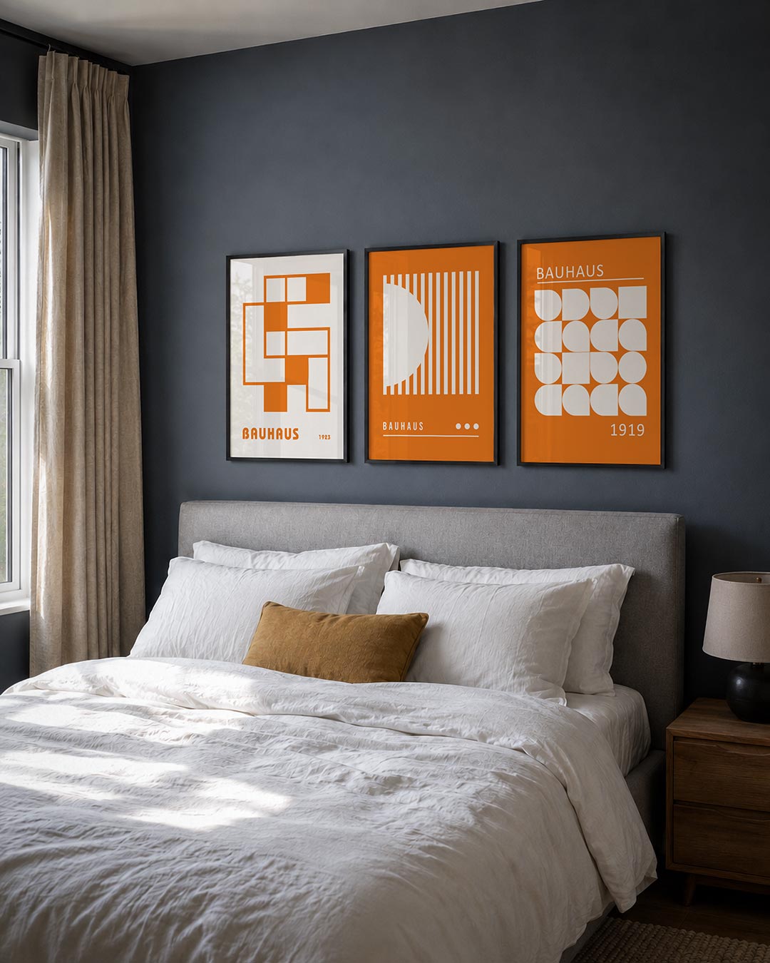 Vorm en kleur posterset – derde productweergave – deze posterset in drie delen toont een speelse combinatie van oranje en
