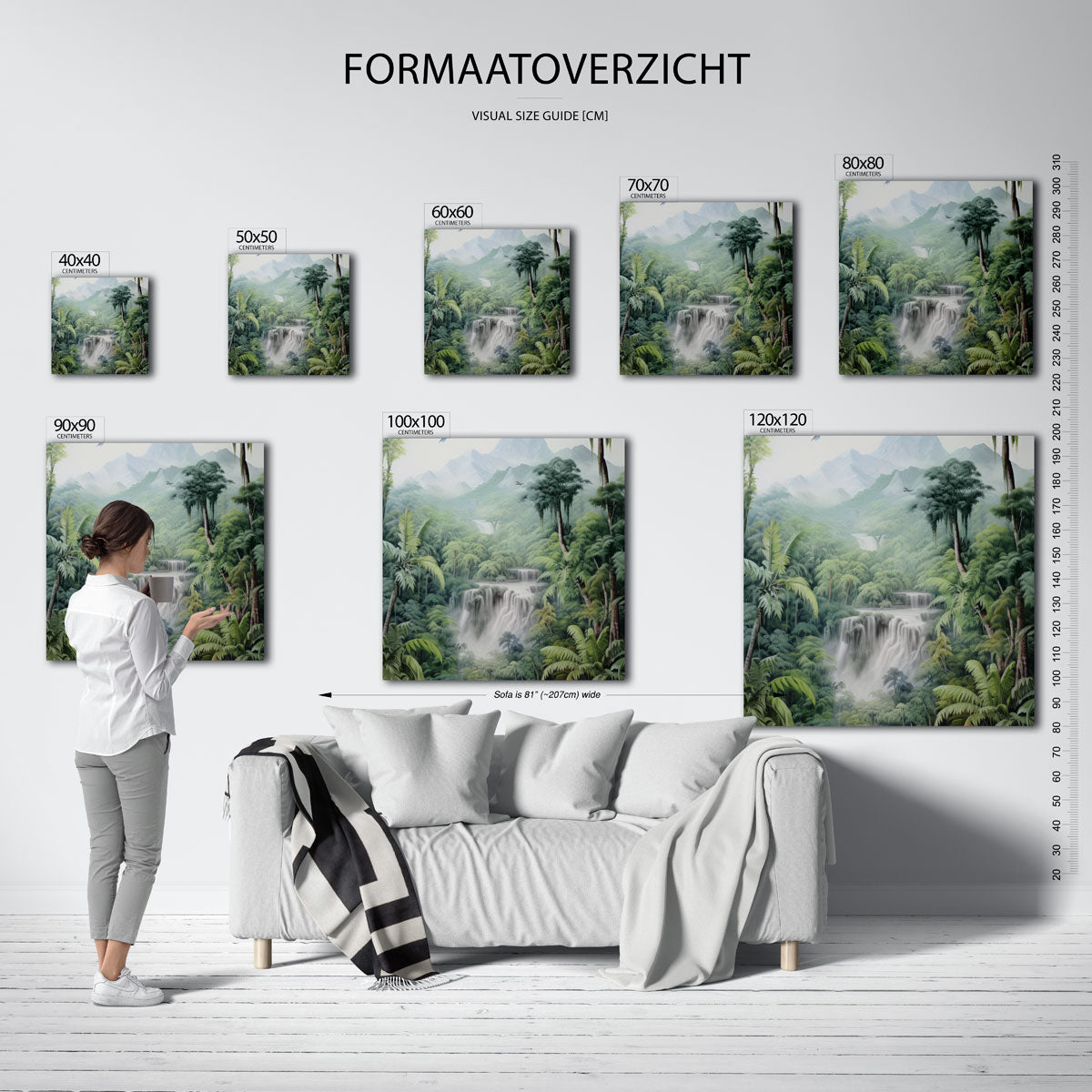 Waterval en jungle – vierkante jungle wanddecoratie van WallArtistic