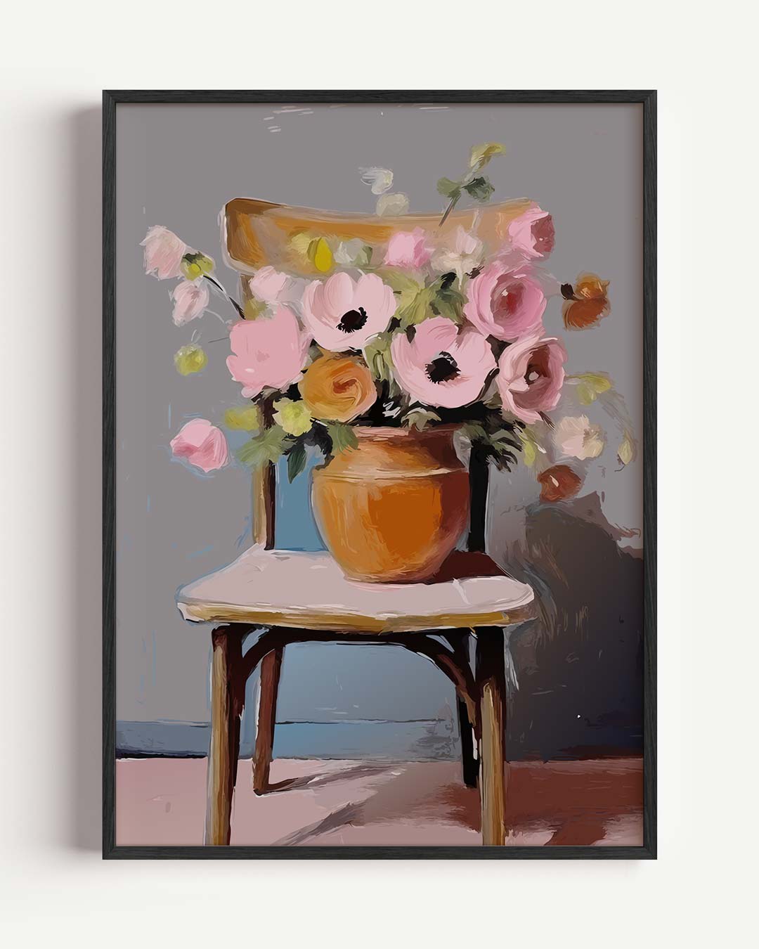 Bloemenpracht op Stoel – bloemen portret poster als wanddecoratie
