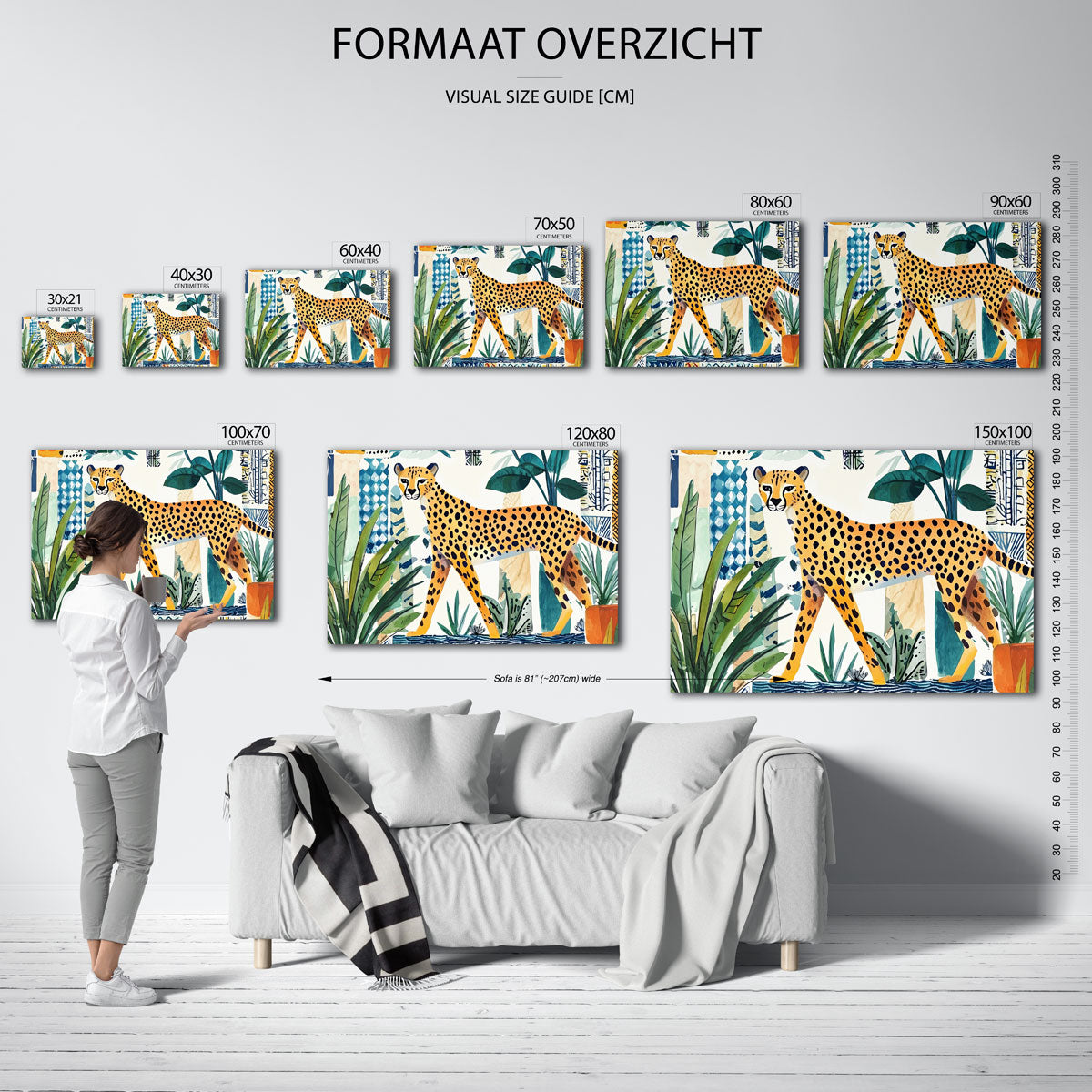 Luipaard en bladeren – liggende muurposter met dierenthema