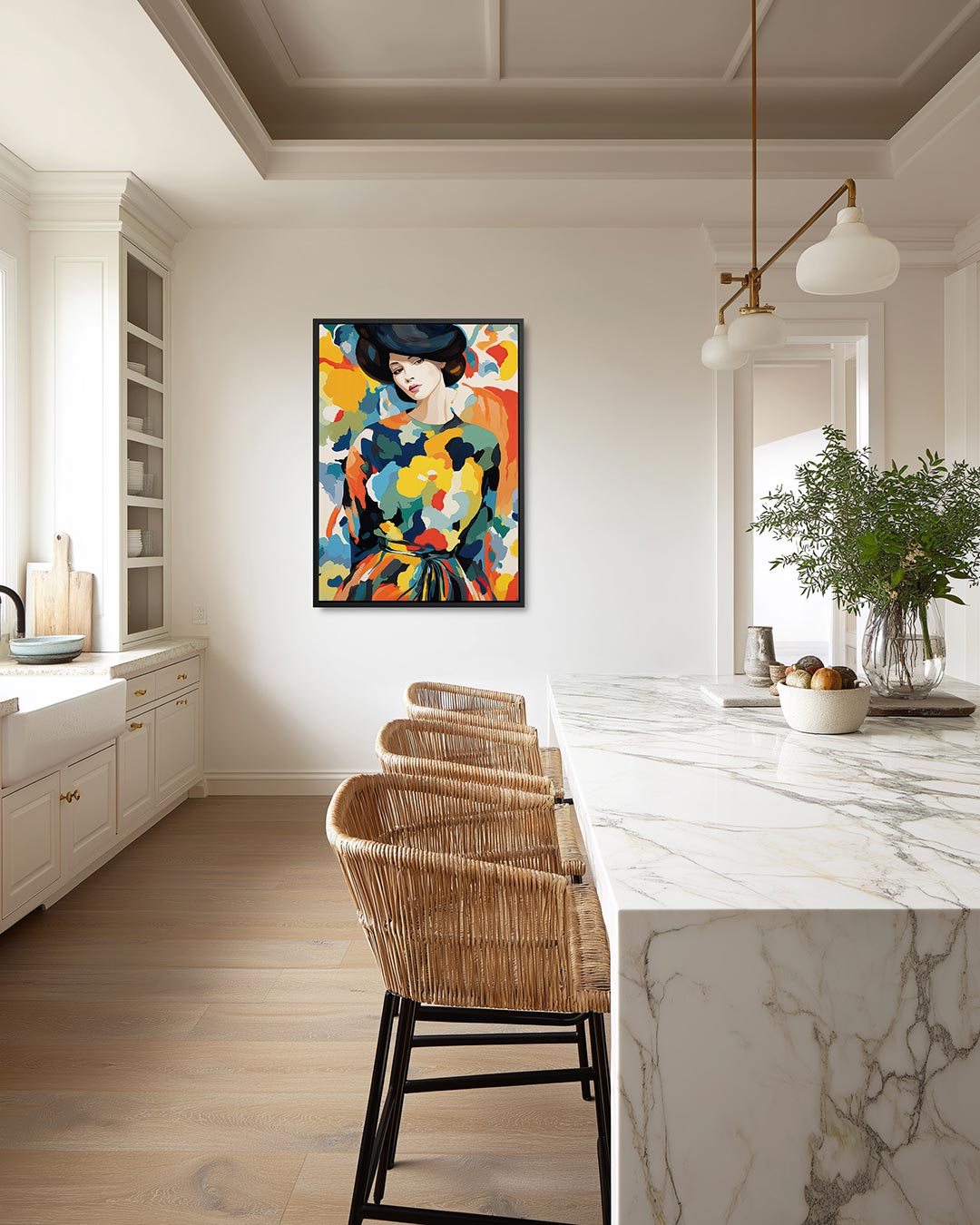Vrouwelijk portret kleurenexplosie – staand wanddecoratie kunstwerk