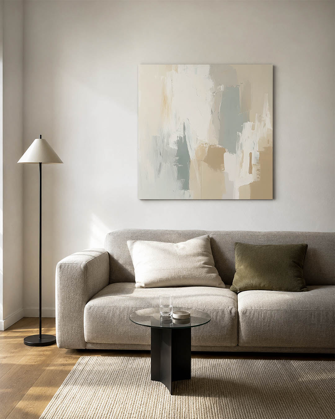 Rustige kleurencompositie kunstwerk – vierkante wanddecoratie – dit werk toont een harmonieuze mix van zachte tinten met