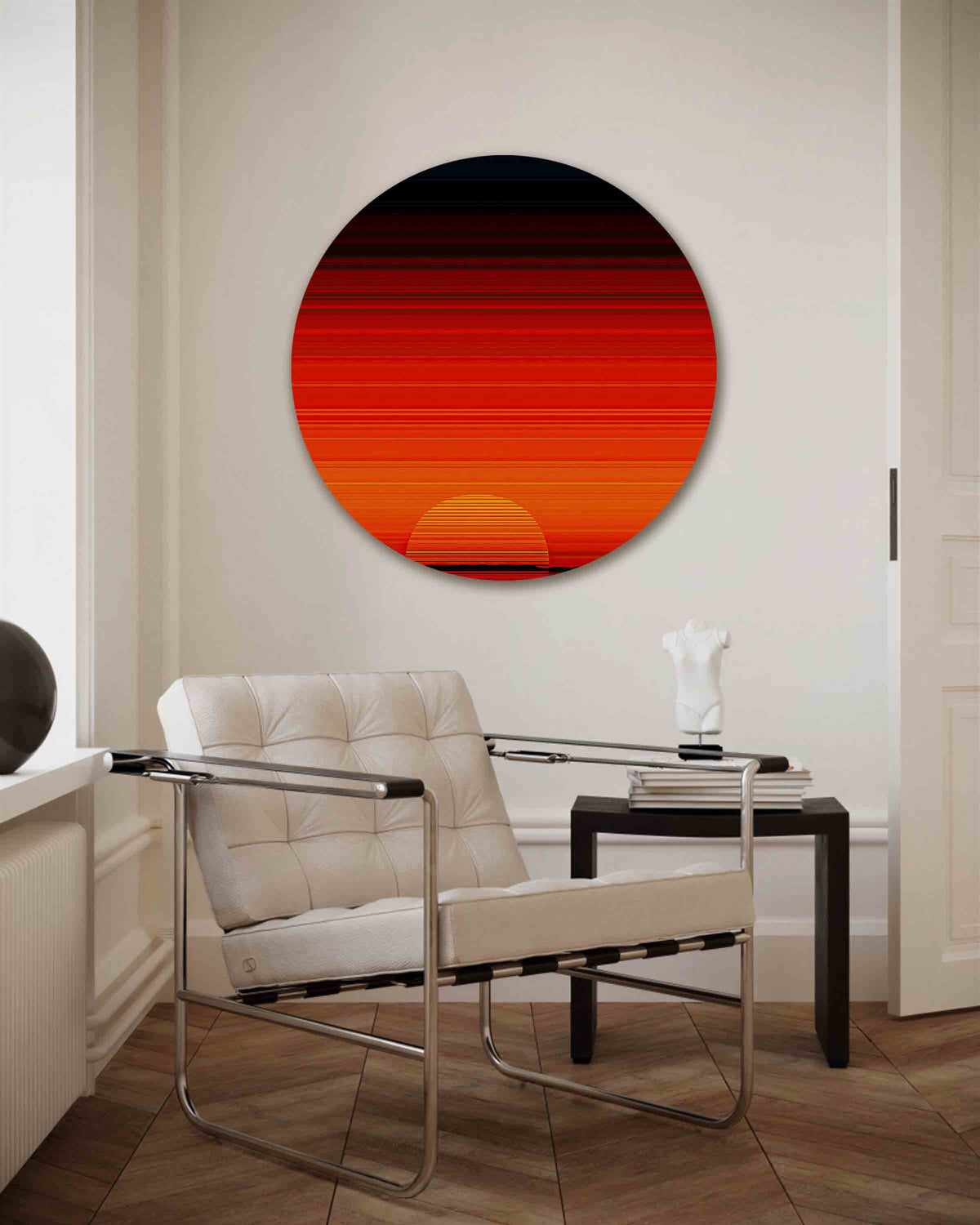 Zonsondergang – vrouwelijk portret muurcirkel als wanddecoratie