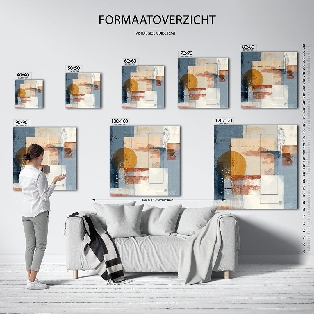 Geometrische kleurencompositie kunstwerk – materiaalweergave – dit werk toont een dynamische mix van rechthoeken, cirkels en