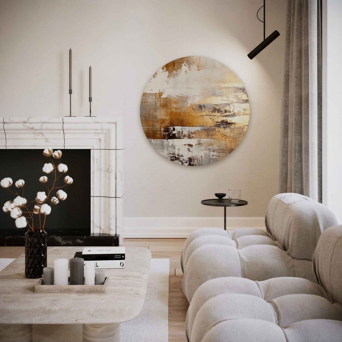 Abstracte gouden – abstracte muurcirkel als ronde wanddecoratie