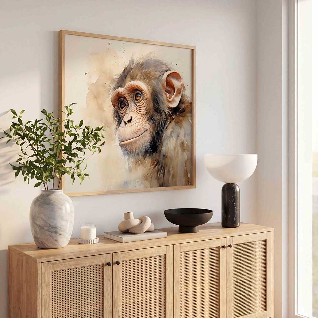 Aap portret – tropische poster in vierkant formaat