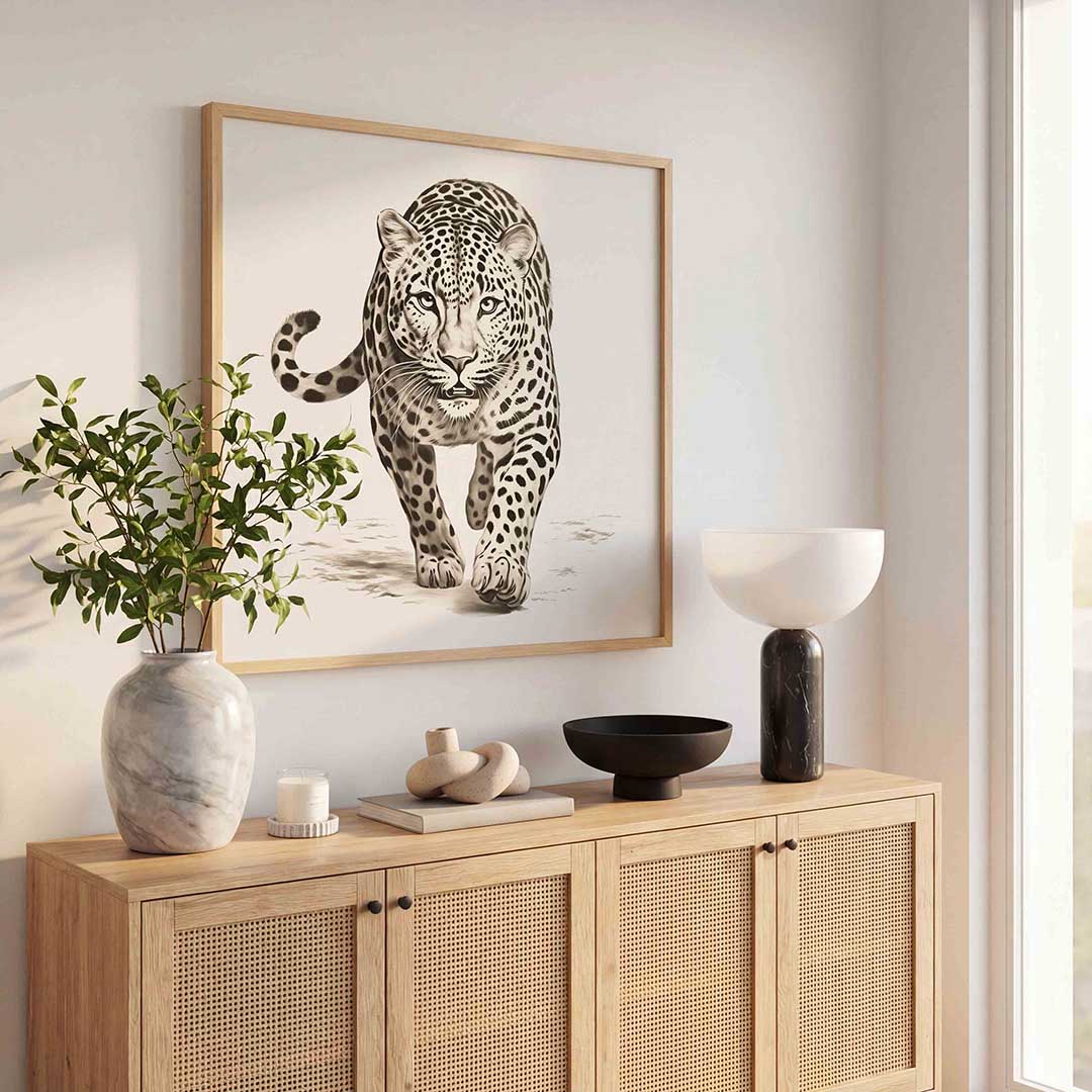 Luipaard in beweging – dierenillustratie als vierkante poster