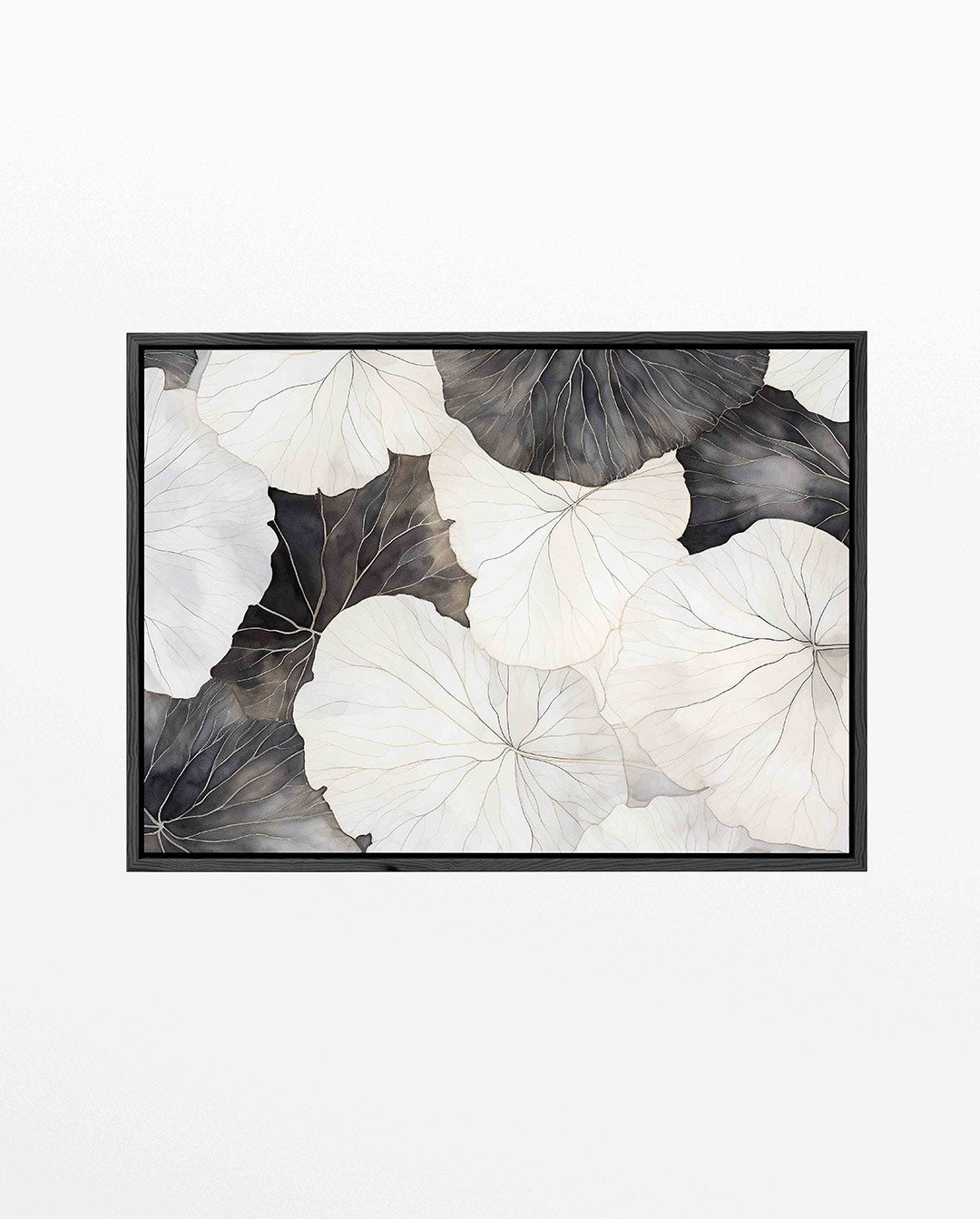 Bladpatroon in zwart wit – liggend wanddecoratie kunstwerk