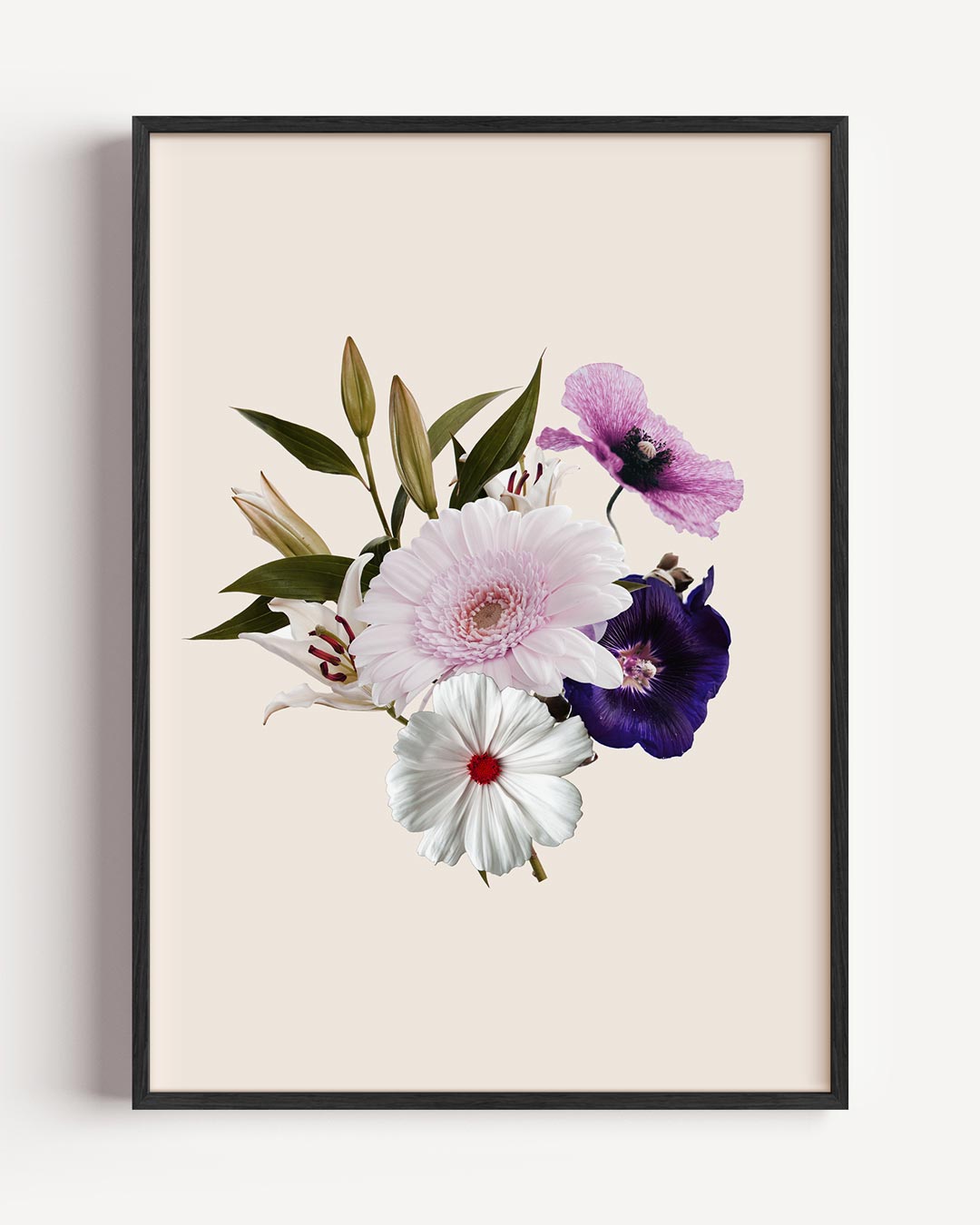 Bloemenpracht op Beige – typografie portret poster als wanddecoratie