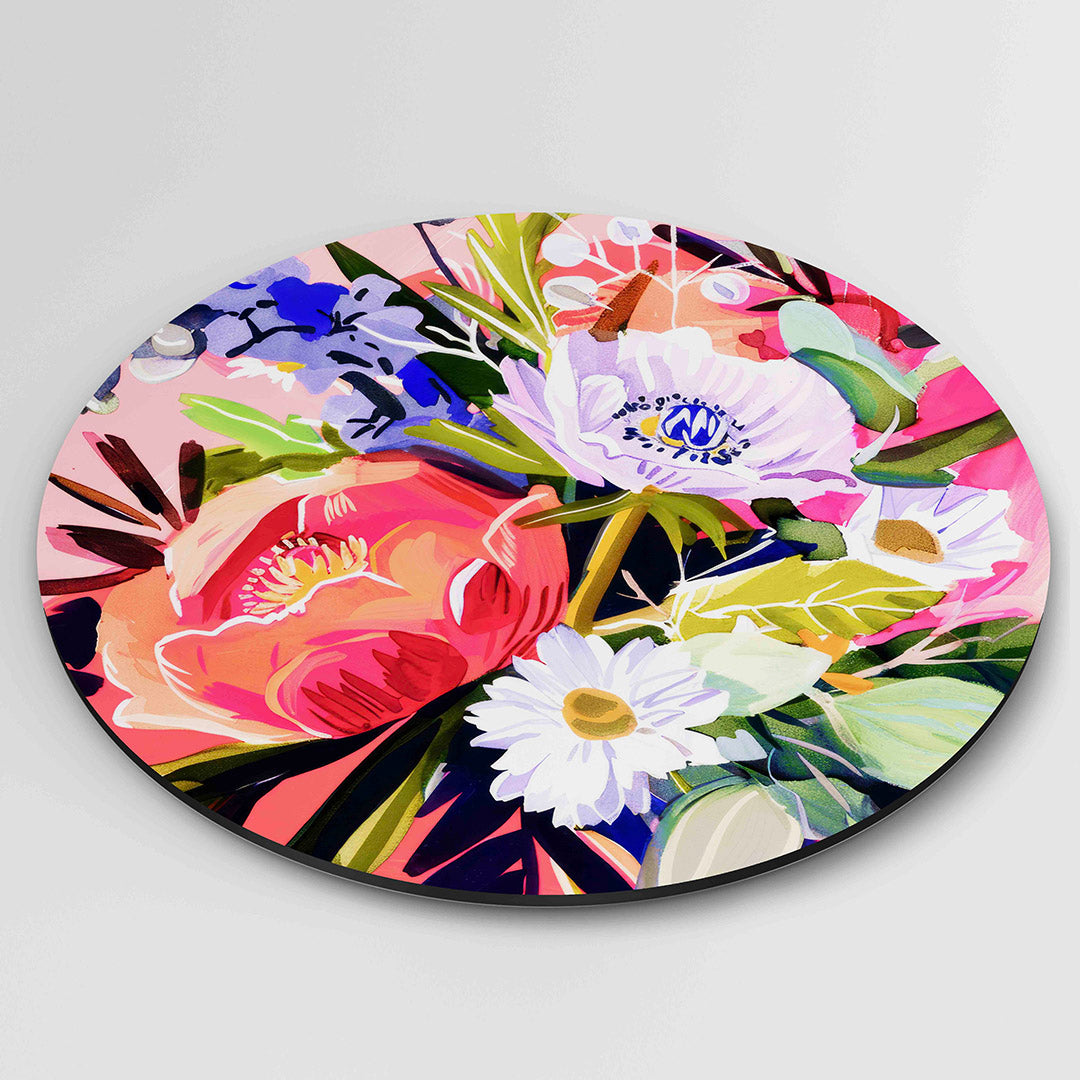 Bloemenpracht – ronde wanddecoratie met abstract ontwerp