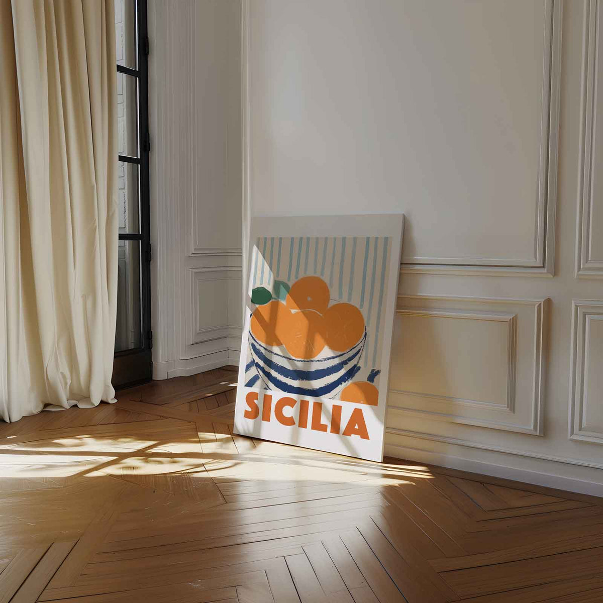 Siciliaanse Sinaasappels in Strepen – dibond kunstwerk als wanddecoratie