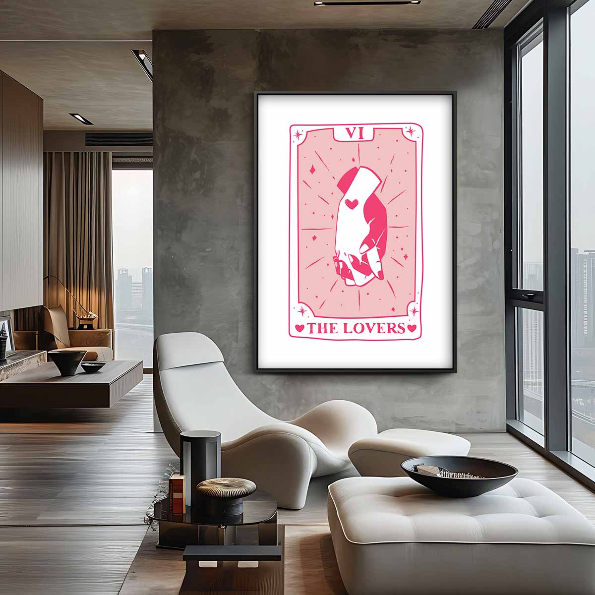 Liefdevolle Tarot Illustratie – staande wandkunst voor woonkamer of interieur
