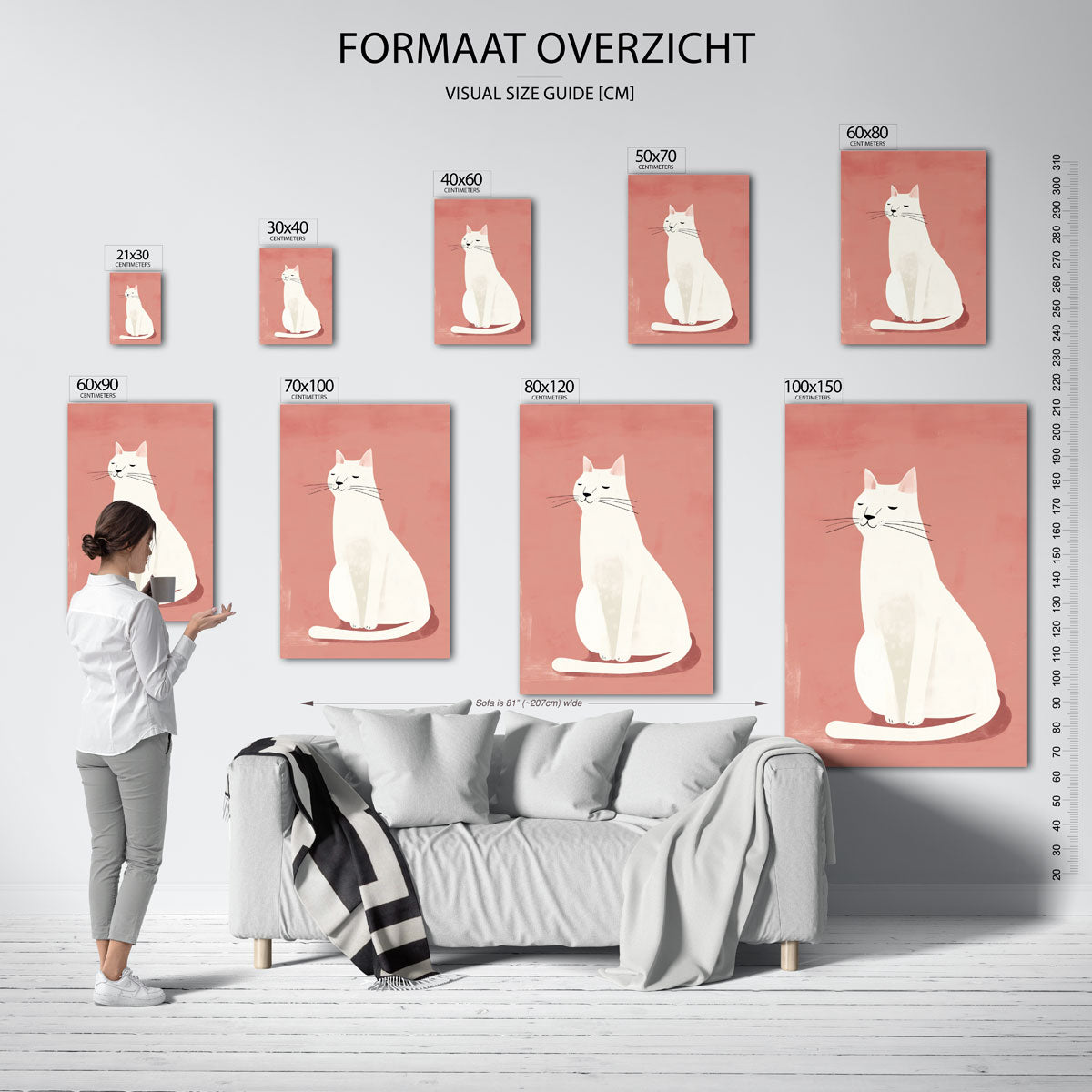 Witte kat – staande muurposter voor de kinderkamer