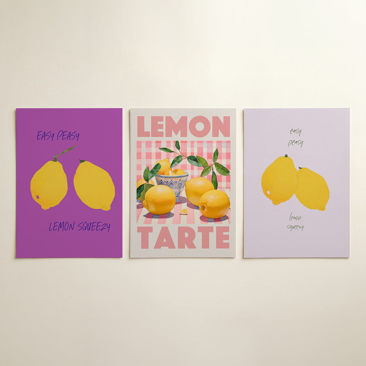 Citroen kleurenspel – driedelige posterset in interieur
